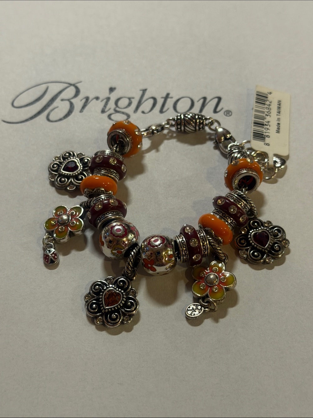 🌸🆕NWT Brighton Floral SWAROVSKI CRYSTAL CHARM BRACELET!